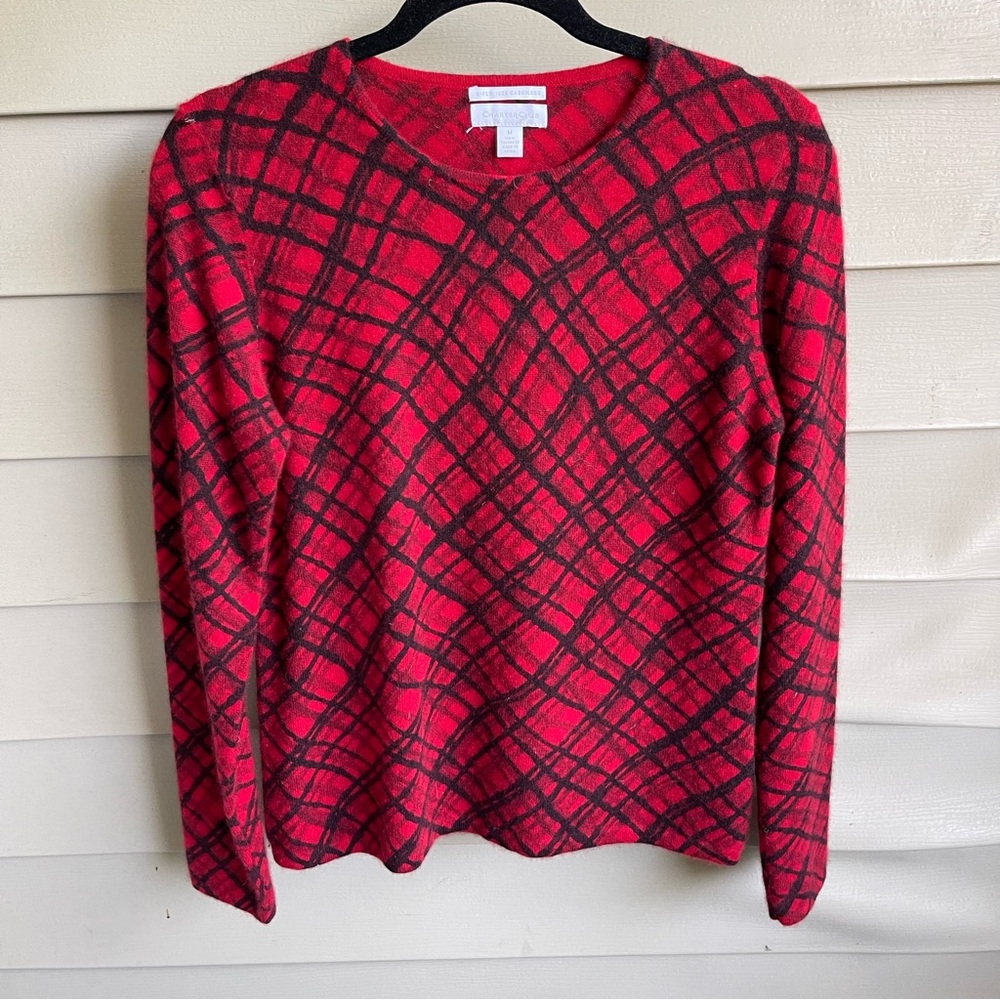 Charter Club 100% 2-ply‎ Cashmere Size M Red Crewneck Sweater Academia Preppy